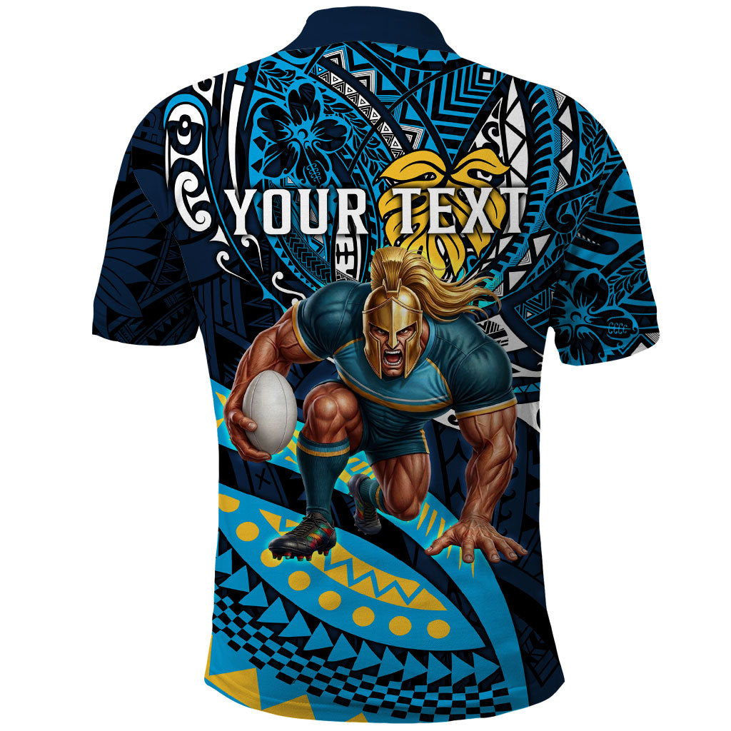 Personalised Gold Coast Titans Polo Shirt Polynesian Tribal Art Style With Spartan Titan Mascot