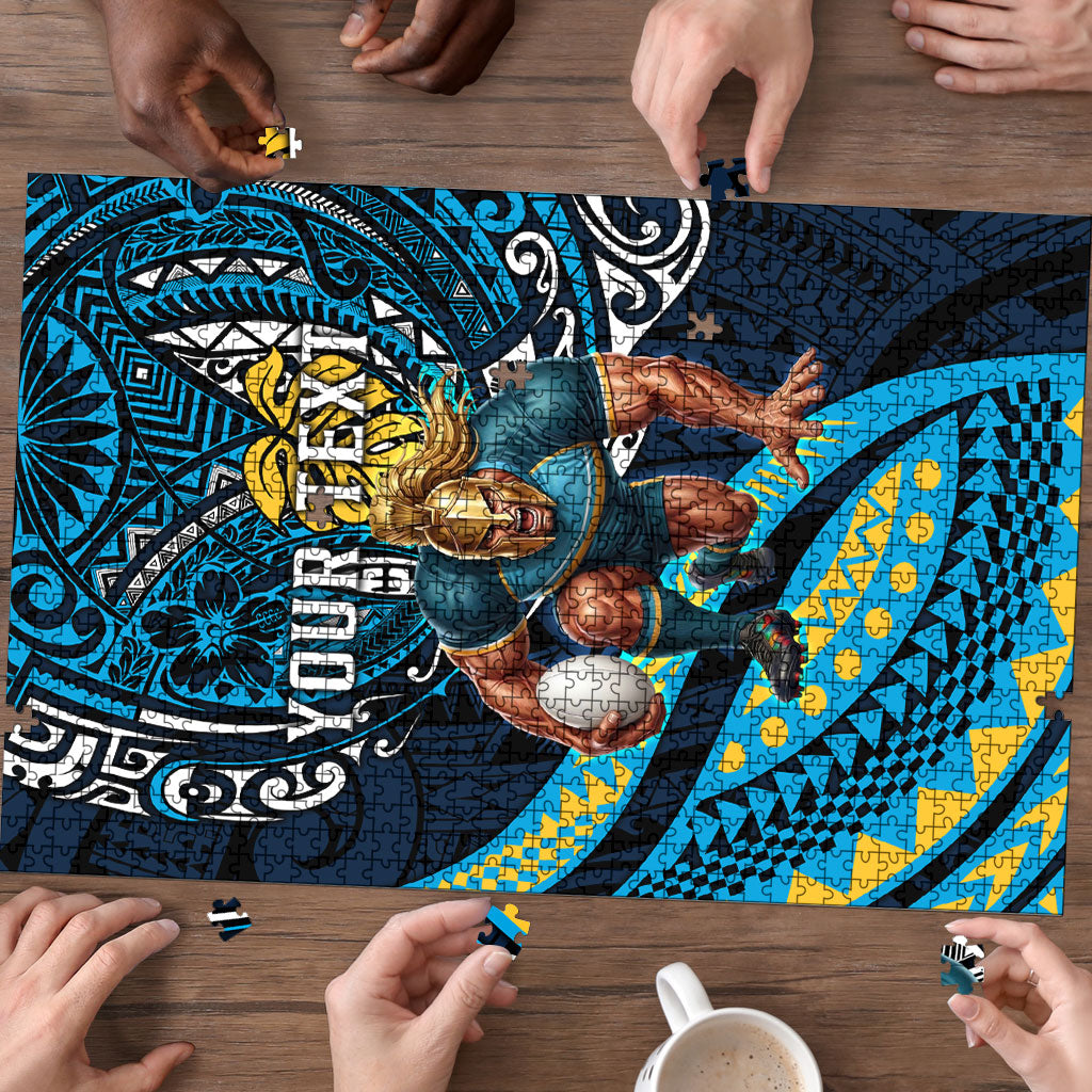 Personalised Gold Coast Titans Puzzle Polynesian Tribal Art Style With Spartan Titan Mascot