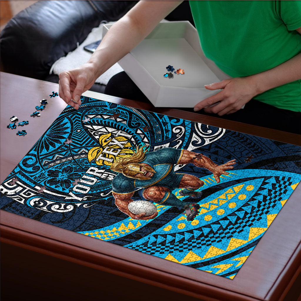 Personalised Gold Coast Titans Puzzle Polynesian Tribal Art Style With Spartan Titan Mascot