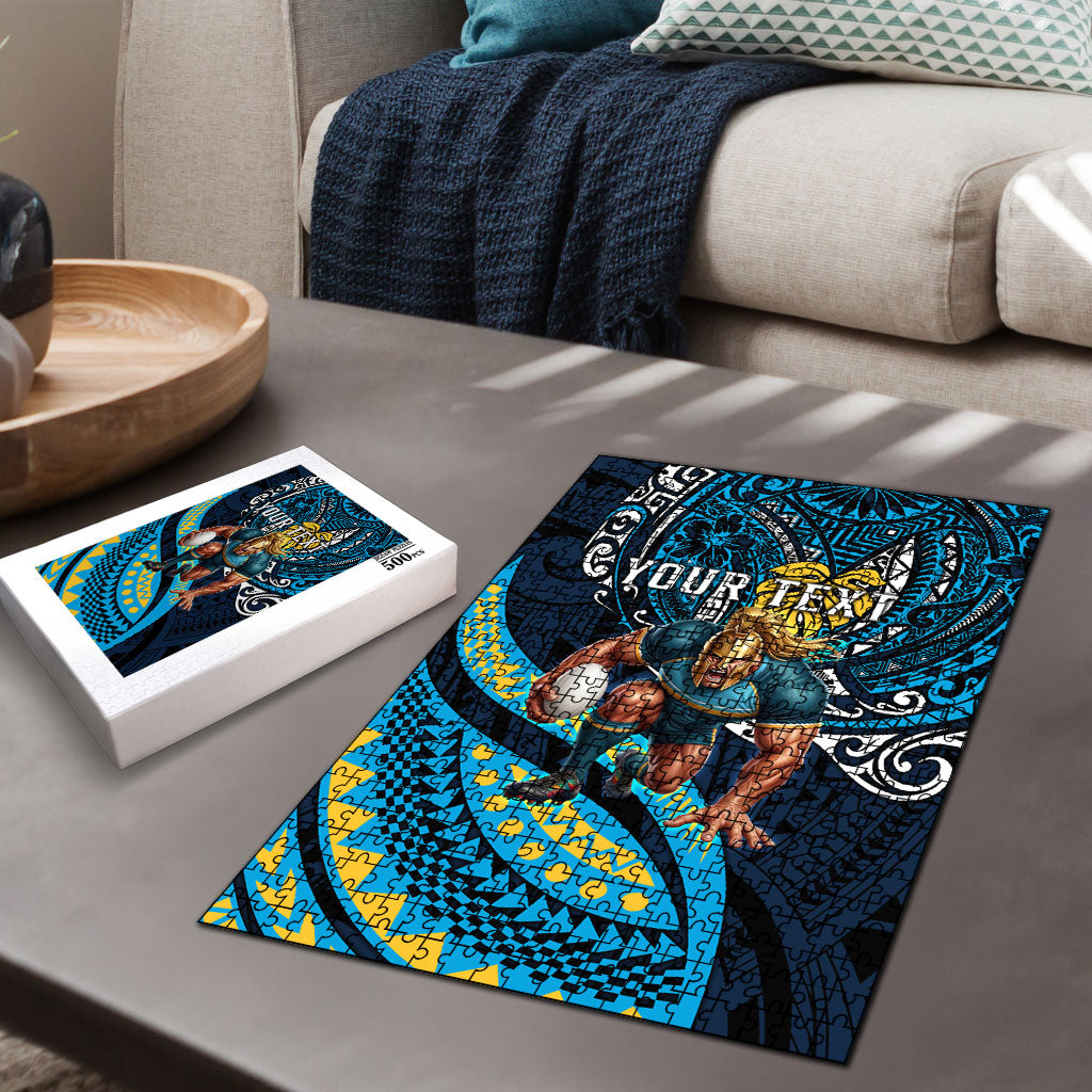 Personalised Gold Coast Titans Puzzle Polynesian Tribal Art Style With Spartan Titan Mascot