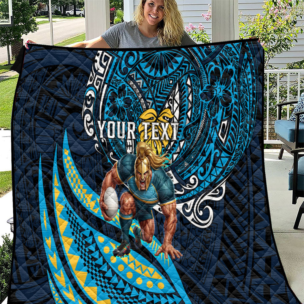 Personalised Gold Coast Titans Quilt Polynesian Tribal Art Style With Spartan Titan Mascot