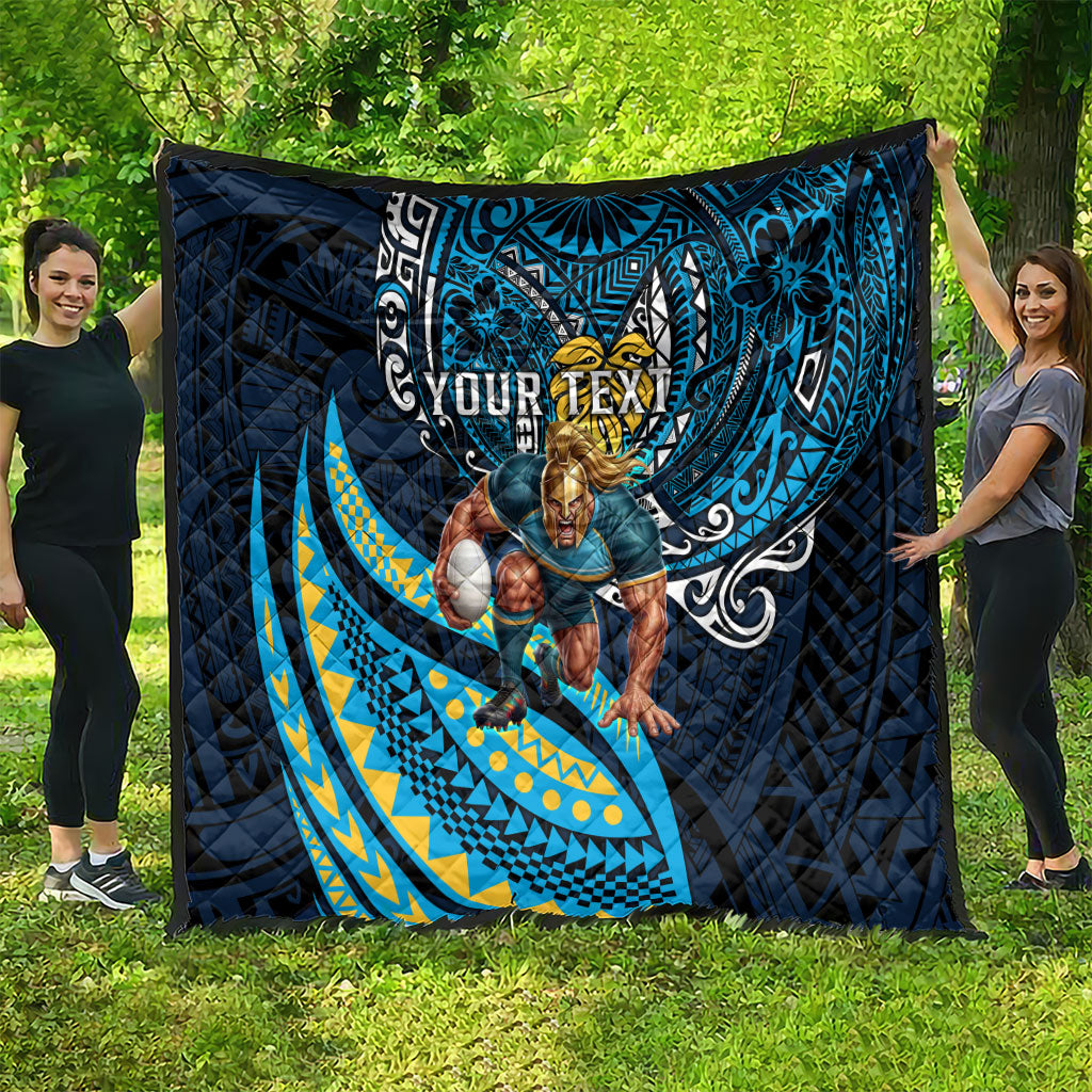 Personalised Gold Coast Titans Quilt Polynesian Tribal Art Style With Spartan Titan Mascot