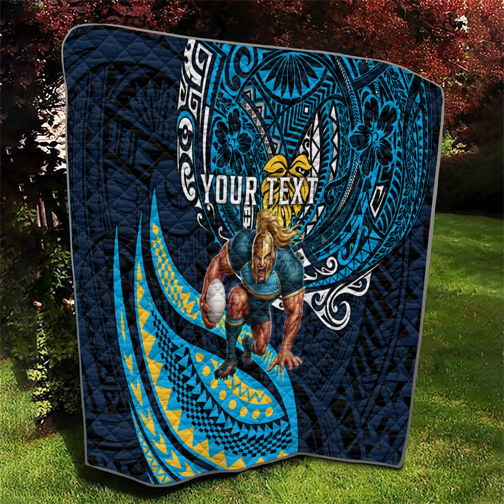 Personalised Gold Coast Titans Quilt Polynesian Tribal Art Style With Spartan Titan Mascot