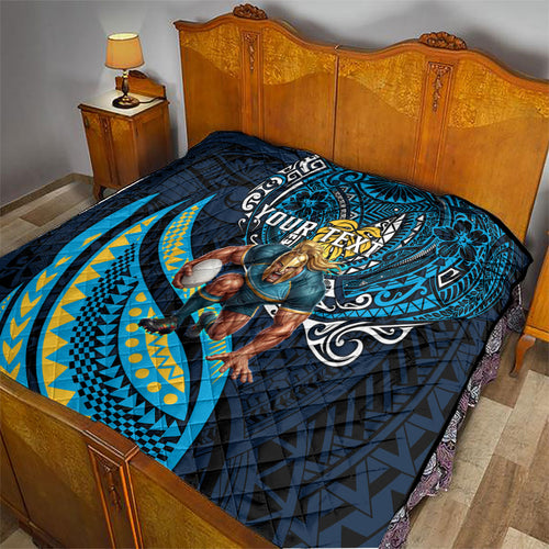 Personalised Gold Coast Titans Quilt Polynesian Tribal Art Style With Spartan Titan Mascot
