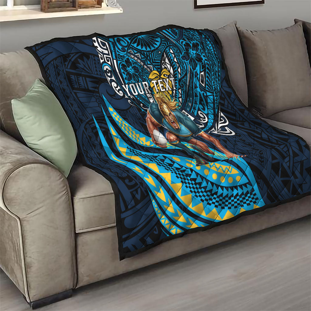 Personalised Gold Coast Titans Quilt Polynesian Tribal Art Style With Spartan Titan Mascot