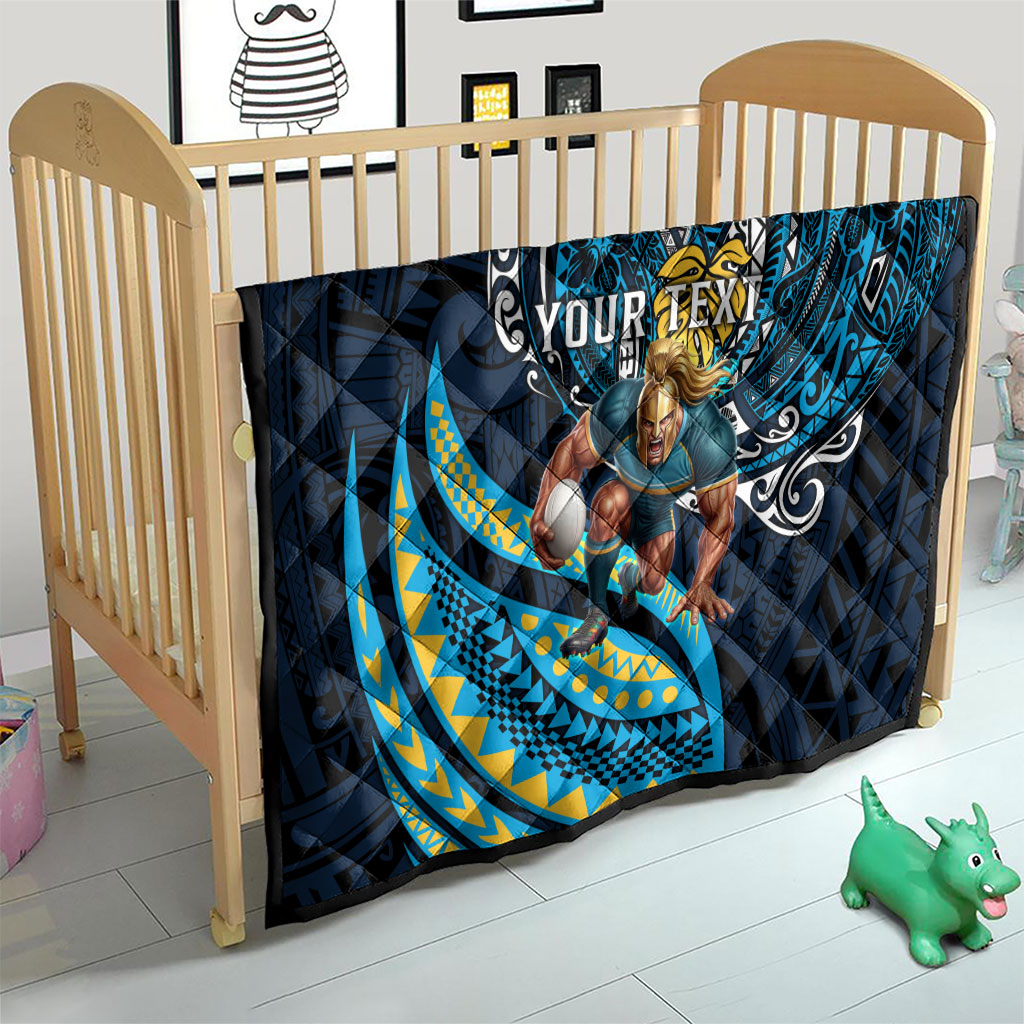 Personalised Gold Coast Titans Quilt Polynesian Tribal Art Style With Spartan Titan Mascot