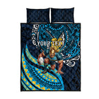 Personalised Gold Coast Titans Quilt Bed Set Polynesian Tribal Art Style With Spartan Titan Mascot