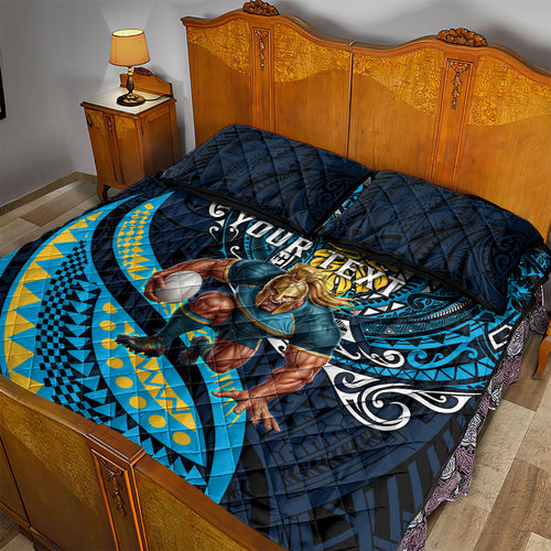 Personalised Gold Coast Titans Quilt Bed Set Polynesian Tribal Art Style With Spartan Titan Mascot