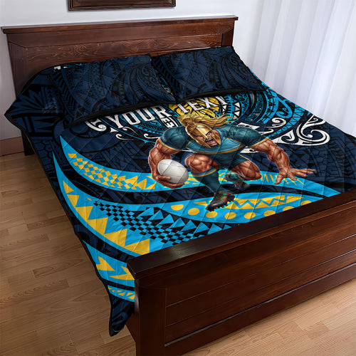 Personalised Gold Coast Titans Quilt Bed Set Polynesian Tribal Art Style With Spartan Titan Mascot