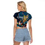 Personalised Gold Coast Titans Raglan Cropped T Shirt Polynesian Tribal Art Style With Spartan Titan Mascot