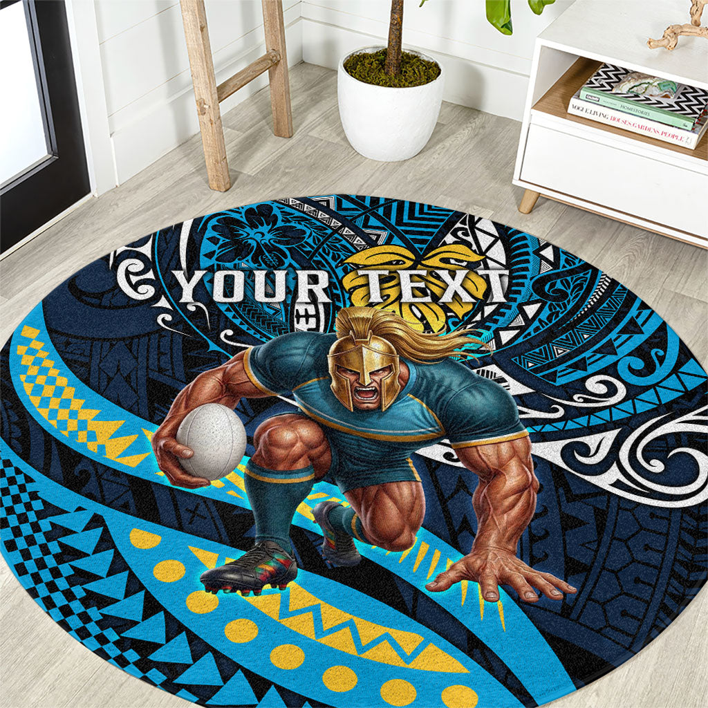 Personalised Gold Coast Titans Round Carpet Polynesian Tribal Art Style With Spartan Titan Mascot