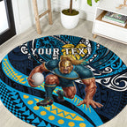Personalised Gold Coast Titans Round Carpet Polynesian Tribal Art Style With Spartan Titan Mascot