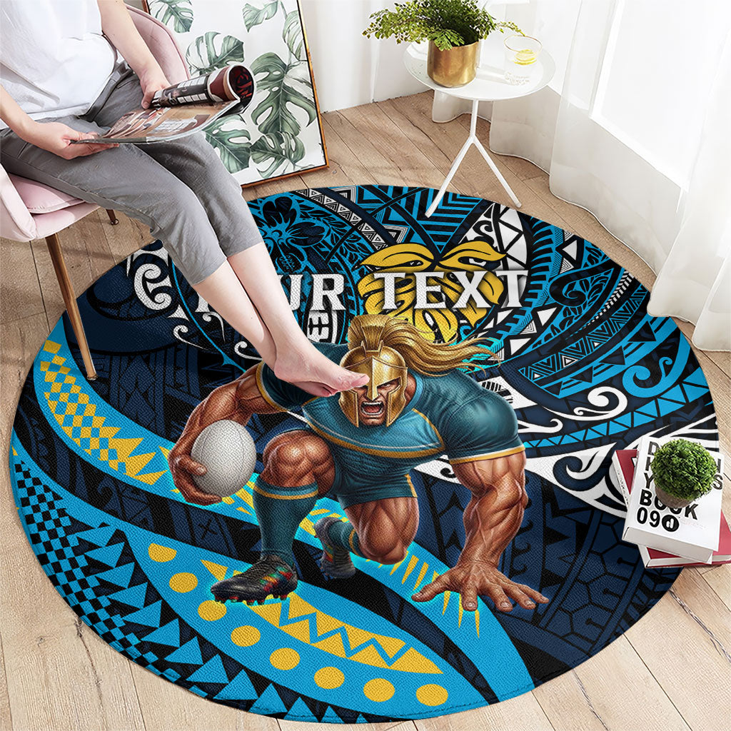 Personalised Gold Coast Titans Round Carpet Polynesian Tribal Art Style With Spartan Titan Mascot