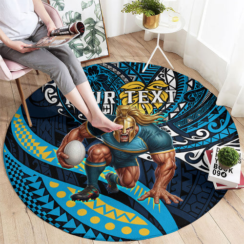 Personalised Gold Coast Titans Round Carpet Polynesian Tribal Art Style With Spartan Titan Mascot