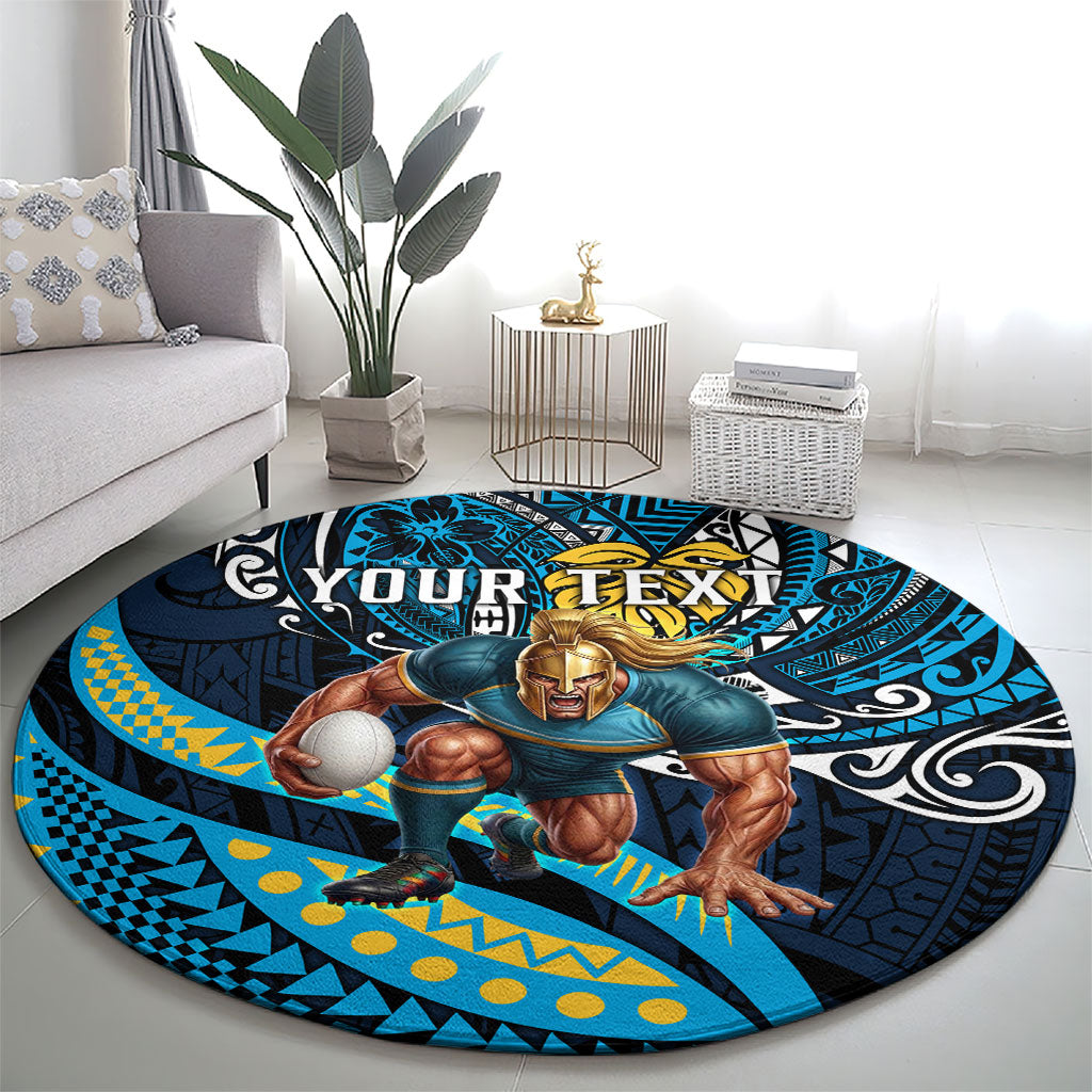 Personalised Gold Coast Titans Round Carpet Polynesian Tribal Art Style With Spartan Titan Mascot