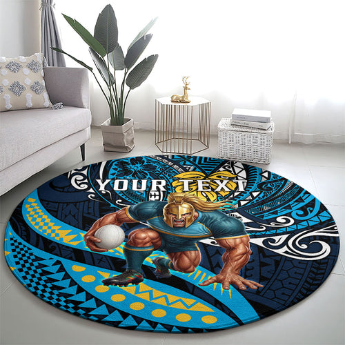 Personalised Gold Coast Titans Round Carpet Polynesian Tribal Art Style With Spartan Titan Mascot