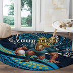 Personalised Gold Coast Titans Round Carpet Polynesian Tribal Art Style With Spartan Titan Mascot