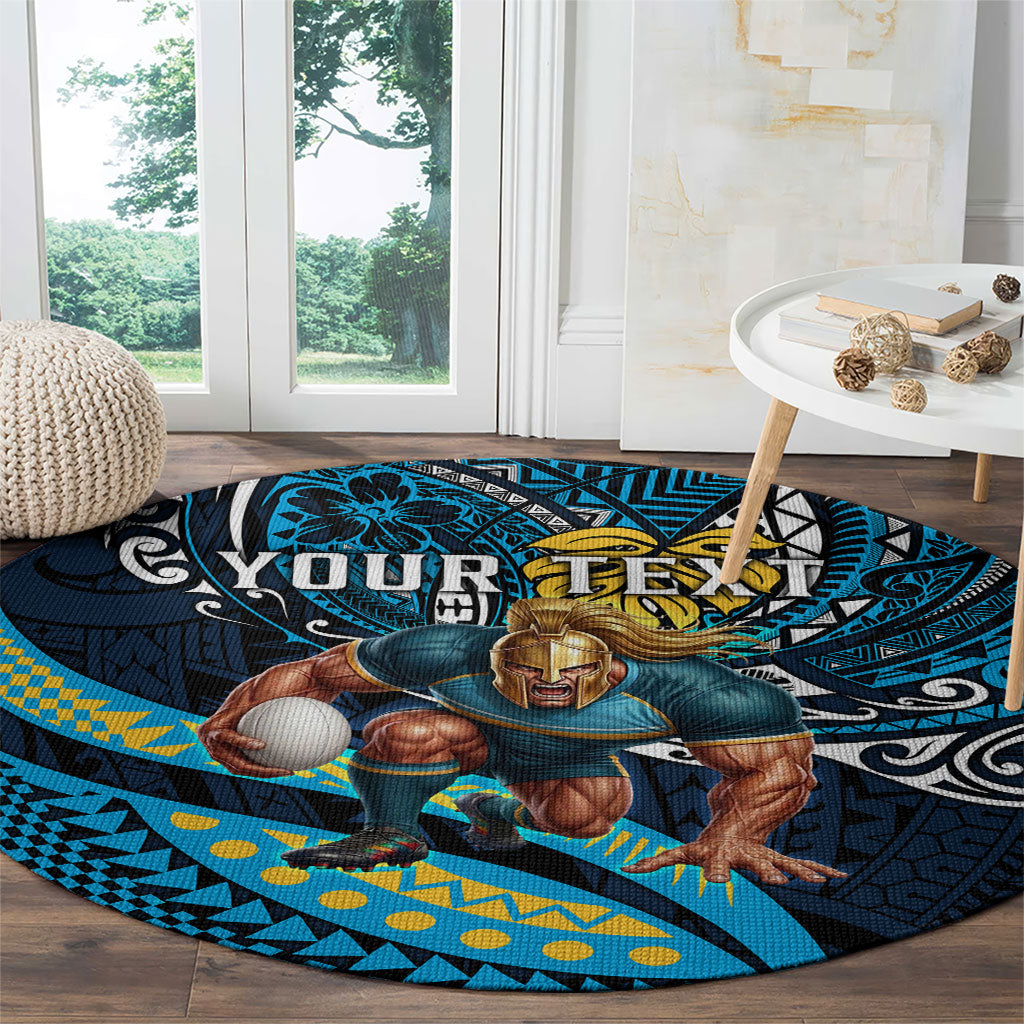 Personalised Gold Coast Titans Round Carpet Polynesian Tribal Art Style With Spartan Titan Mascot