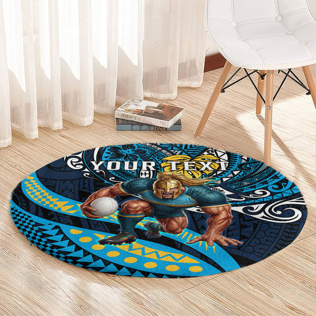 Personalised Gold Coast Titans Round Carpet Polynesian Tribal Art Style With Spartan Titan Mascot