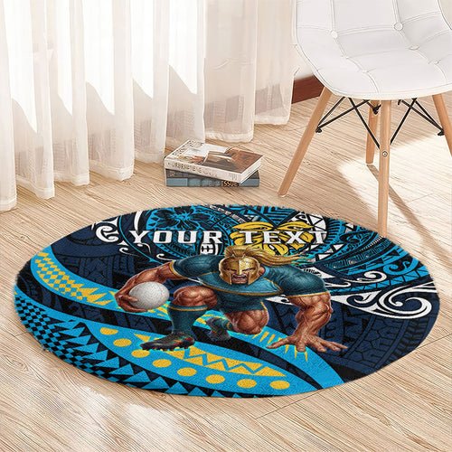 Personalised Gold Coast Titans Round Carpet Polynesian Tribal Art Style With Spartan Titan Mascot