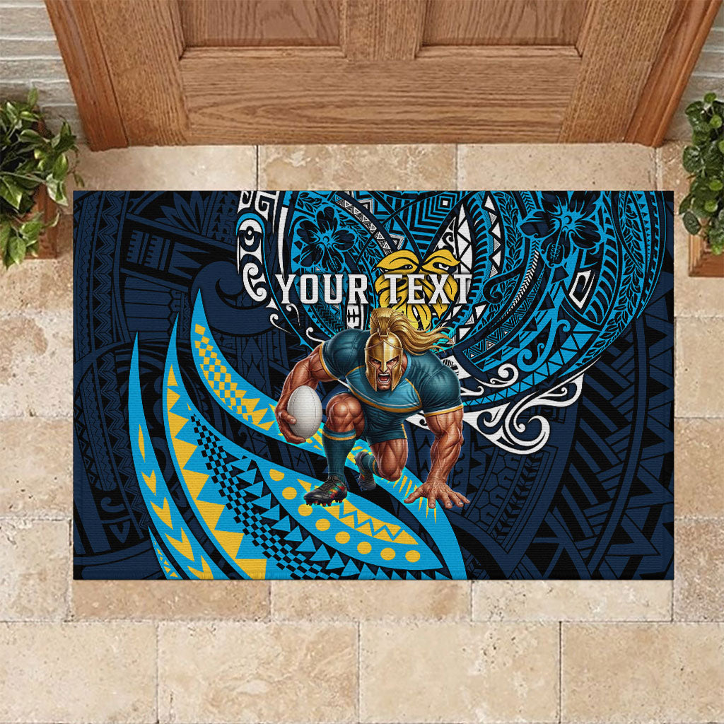 Personalised Gold Coast Titans Rubber Doormat Polynesian Tribal Art Style With Spartan Titan Mascot