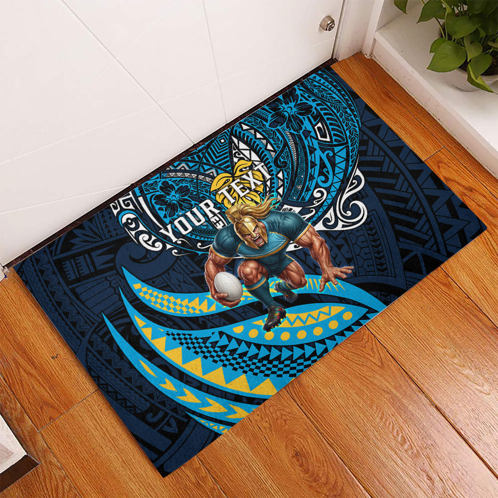 Personalised Gold Coast Titans Rubber Doormat Polynesian Tribal Art Style With Spartan Titan Mascot