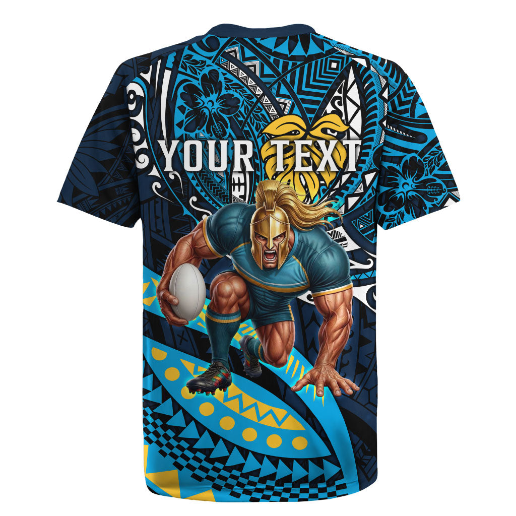 Personalised Gold Coast Titans Rugby Jersey Polynesian Tribal Art Style With Spartan Titan Mascot