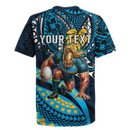Personalised Gold Coast Titans Rugby Jersey Polynesian Tribal Art Style With Spartan Titan Mascot