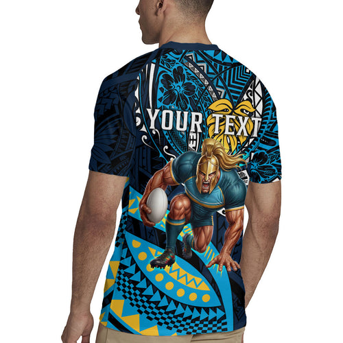 Personalised Gold Coast Titans Rugby Jersey Polynesian Tribal Art Style With Spartan Titan Mascot