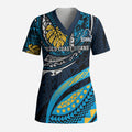 Personalised Gold Coast Titans Scrub Top Polynesian Tribal Art Style With Spartan Titan Mascot