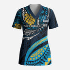 Personalised Gold Coast Titans Scrub Top Polynesian Tribal Art Style With Spartan Titan Mascot