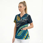 Personalised Gold Coast Titans Scrub Top Polynesian Tribal Art Style With Spartan Titan Mascot