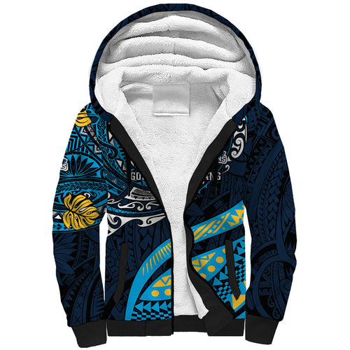 Personalised Gold Coast Titans Sherpa Hoodie Polynesian Tribal Art Style With Spartan Titan Mascot