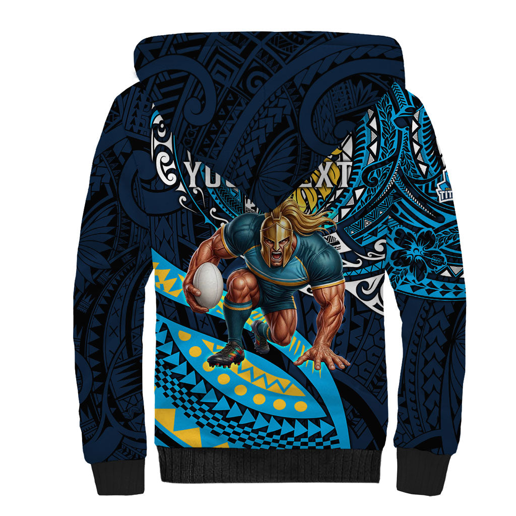 Personalised Gold Coast Titans Sherpa Hoodie Polynesian Tribal Art Style With Spartan Titan Mascot