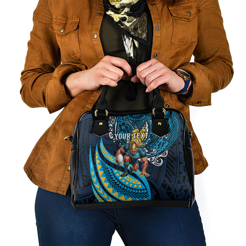 Personalised Gold Coast Titans Shoulder Handbag Polynesian Tribal Art Style With Spartan Titan Mascot