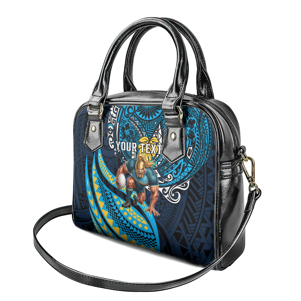 Personalised Gold Coast Titans Shoulder Handbag Polynesian Tribal Art Style With Spartan Titan Mascot