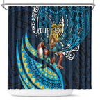 Personalised Gold Coast Titans Shower Curtain Polynesian Tribal Art Style With Spartan Titan Mascot