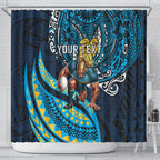 Personalised Gold Coast Titans Shower Curtain Polynesian Tribal Art Style With Spartan Titan Mascot