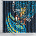 Personalised Gold Coast Titans Shower Curtain Polynesian Tribal Art Style With Spartan Titan Mascot