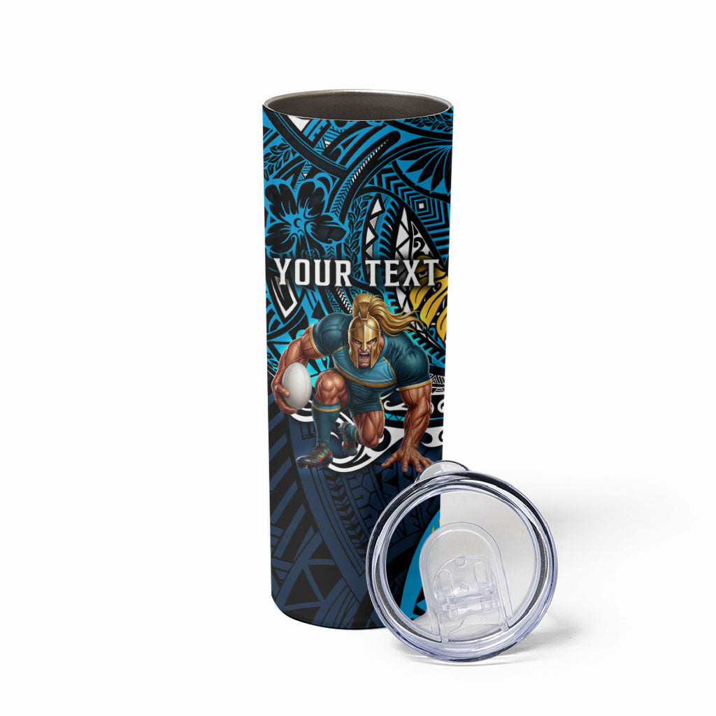 Personalised Gold Coast Titans Skinny Tumbler Polynesian Tribal Art Style With Spartan Titan Mascot