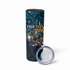 Personalised Gold Coast Titans Skinny Tumbler Polynesian Tribal Art Style With Spartan Titan Mascot