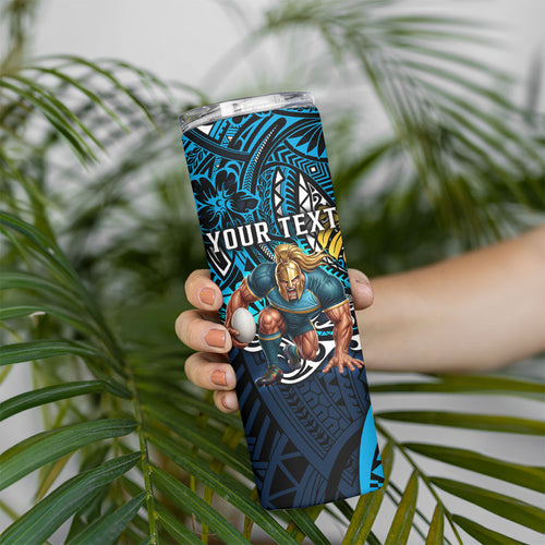 Personalised Gold Coast Titans Skinny Tumbler Polynesian Tribal Art Style With Spartan Titan Mascot