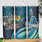 Personalised Gold Coast Titans Skinny Tumbler Polynesian Tribal Art Style With Spartan Titan Mascot