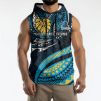 Personalised Gold Coast Titans Sleeveless Hoodie Polynesian Tribal Art Style With Spartan Titan Mascot