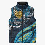 Personalised Gold Coast Titans Sleeveless Puffer Jacket Polynesian Tribal Art Style With Spartan Titan Mascot