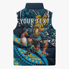 Personalised Gold Coast Titans Sleeveless Puffer Jacket Polynesian Tribal Art Style With Spartan Titan Mascot