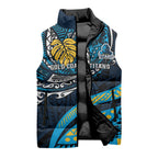 Personalised Gold Coast Titans Sleeveless Puffer Jacket Polynesian Tribal Art Style With Spartan Titan Mascot