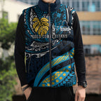 Personalised Gold Coast Titans Sleeveless Puffer Jacket Polynesian Tribal Art Style With Spartan Titan Mascot