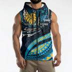 Personalised Gold Coast Titans Sleeveless Zip Hoodie Polynesian Tribal Art Style With Spartan Titan Mascot