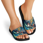 Personalised Gold Coast Titans Slide Sandals Polynesian Tribal Art Style With Spartan Titan Mascot
